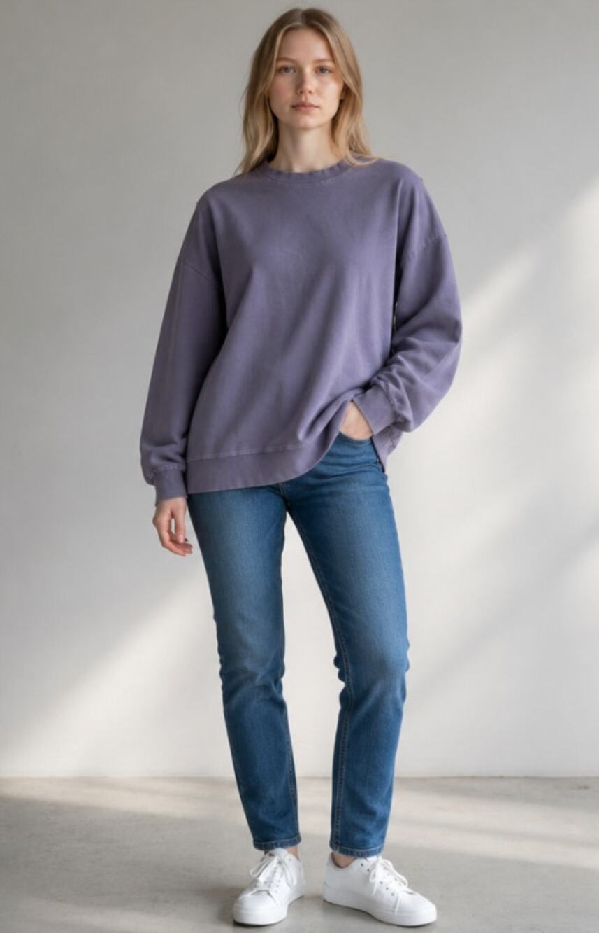 ELECTRIC & ROSE WOMENS OVERSIZED SWEATSHIRT DISTRESSED HEM NECK PURPLE SZ LARGE